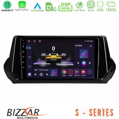 Bizzar S Series Peugeot 208 2019-2023 8Core Android13 6+128GB Navigation Multimedia Tablet 9