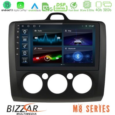 Bizzar M8 Series Ford Focus Manual AC 8core Android13 4+32GB Navigation Multimedia 9