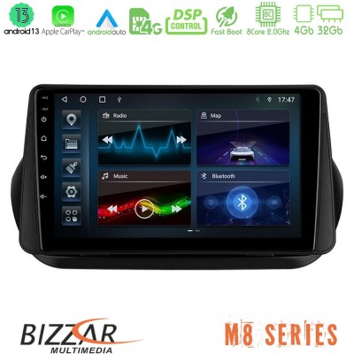 Bizzar M8 Series Fiat Fiorino/Citroen Nemo/Peugeot Bipper 8core Android13 4+32GB Navigation Multimedia Tablet 9
