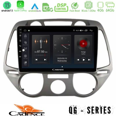 Cadence QG Series 8Core Android13 4+64GB Hyundai i20 2009-2012 Manual A/C Navigation Multimedia Tablet 9