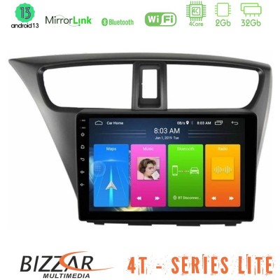 Bizzar 4T Series Honda Civic Hatchback 2012-2015 4Core Android13 2+32GB Navigation Multimedia Tablet 9