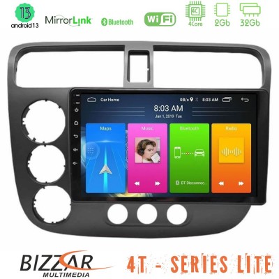 Bizzar 4T Series Honda Civic 2001-2005 4Core Android13 2+32GB Navigation Multimedia Tablet 9