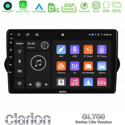 Clarion GL700 Lite Series 8Core Android11 2+32GB Fiat Tipo 2015-2022 (Hatchback) Navigation Multimedia Tablet 9