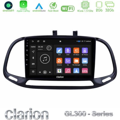 Clarion GL300 Series 4Core Android11 2+32GB Fiat Doblo 2015-2022 Navigation Multimedia Tablet 9