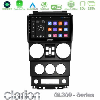 Clarion GL300 Series 4Core Android11 2+32GB Jeep Wrangler 2008-2010 Navigation Multimedia Tablet 9