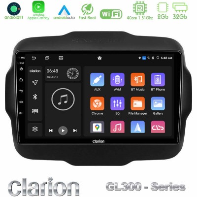 Clarion GL300 Series 4Core Android11 2+32GB Jeep Renegade 2015-2019 Navigation Multimedia Tablet 9