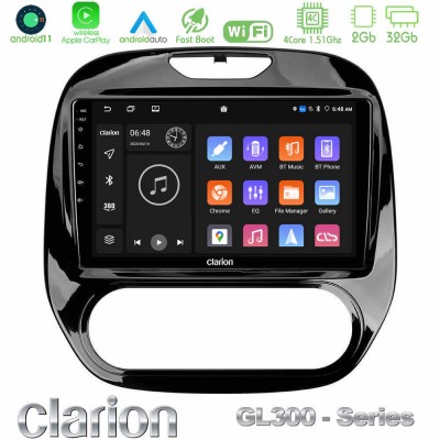 Clarion GL300 Series 4Core Android11 2+32GB Renault Captur 2013-2019 (Manual AC) Navigation Multimedia Tablet 9