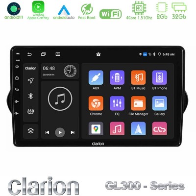 Clarion GL300 Series 4Core Android11 2+32GB Fiat Tipo 2015-2022 (Hatchback) Navigation Multimedia Tablet 9