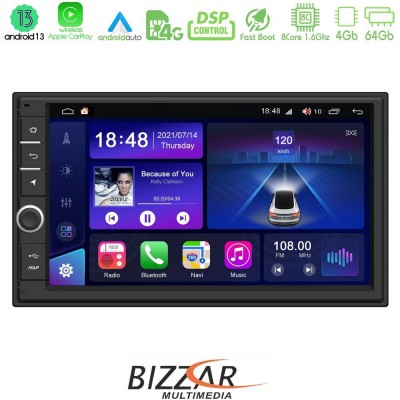 Bizzar 2DIN Deck 8core Android13 4+64GB Navigation Multimedia Deckless 7