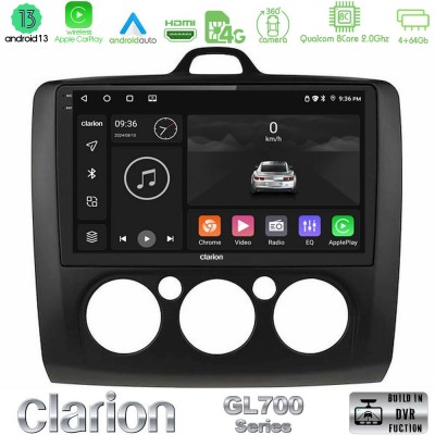 Clarion GL700 Series 8Core Android13 4+64GB Ford Focus Manual AC Navigation Multimedia Tablet 9