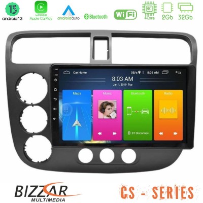 Bizzar CS Series 4Core Android13 2+32GB Honda Civic 2001-2005 Navigation Multimedia Tablet 9