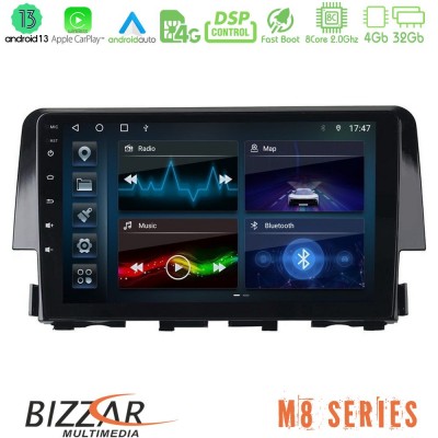 Bizzar M8 Series Honda Civic 2016-2020 8core Android13 4+32GB Navigation Multimedia 9