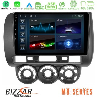 Bizzar M8 Series Honda Jazz 2002-2008 (Manual A/C) 8core Android13 4+32GB Navigation Multimedia Tablet 9