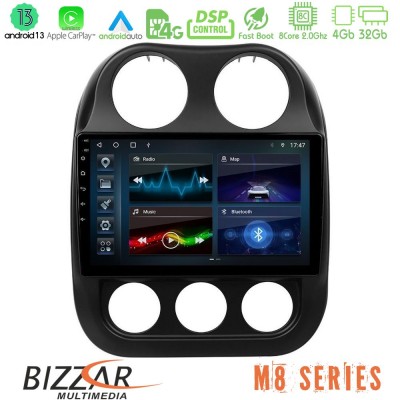 Bizzar M8 Series Jeep Compass 2010-2016 8core Android13 4+32GB Navigation Multimedia Tablet 9