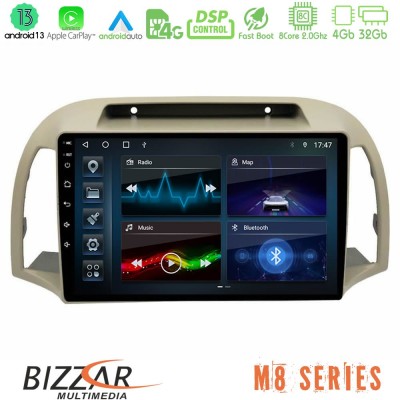 Bizzar M8 Series Nissan Micra K12 2002-2010 8core Android13 4+32GB Navigation Multimedia Tablet 9