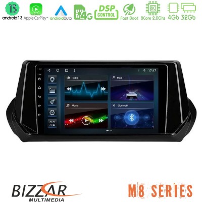 Bizzar M8 Series Peugeot 208 2019-2023 8Core Android13 4+32GB Navigation Multimedia Tablet 9