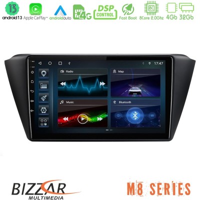 Bizzar M8 Series Skoda Fabia 2015-2021 8core Android13 4+32GB Navigation Multimedia Tablet 9