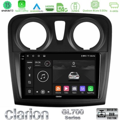 Clarion GL700 Series 8Core Android13 4+64GB Dacia Sandero/Dokker 2014-2020 Navigation Multimedia Tablet 9