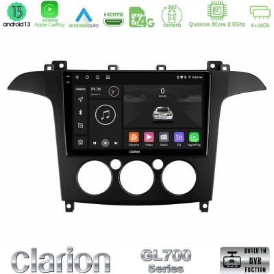 Clarion GL700 Series 8Core Android13 4+64GB Ford S-Max 2006-2008 (manual A/C) Navigation Multimedia Tablet 9