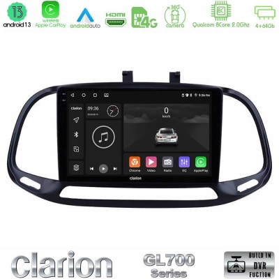 Clarion GL700 Series 8Core Android13 4+64GB Fiat Doblo 2015-2022 Navigation Multimedia Tablet 9