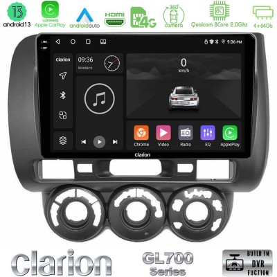 Clarion GL700 Series 8Core Android13 4+64GB Honda Jazz 2002-2008 (Manual A/C) Navigation Multimedia Tablet 9