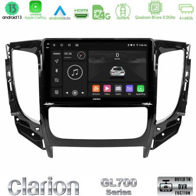 Clarion GL700 Series 8Core Android13 4+64GB Mitsubishi L200 2016-> & Fiat Fullback (Auto A/C) Navigation Multimedia Tablet 9