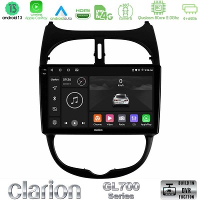 Clarion GL700 Series 8Core Android13 4+64GB Peugeot 206 Navigation Multimedia Tablet 9