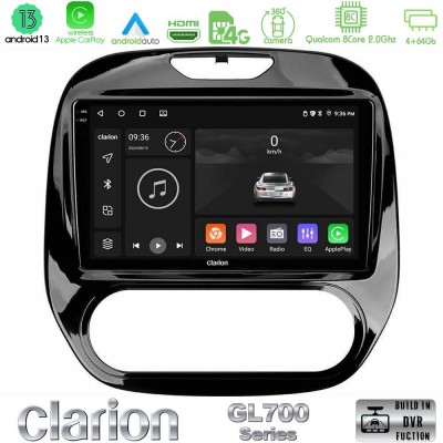 Clarion GL700 Series 8Core Android13 4+64GB Renault Captur 2013-2019 (Manual AC) Navigation Multimedia Tablet 9