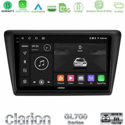 Clarion GL700 Series 8Core Android13 4+64GB Skoda Rapid 2013-2017 Navigation Multimedia Tablet 9