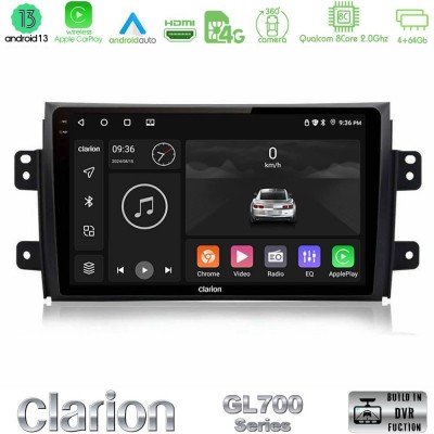 Clarion GL700 Series 8Core Android13 4+64GB Suzuki SX4 2006-2014 Fiat Sedici 2006-2014 Navigation Multimedia Tablet 9