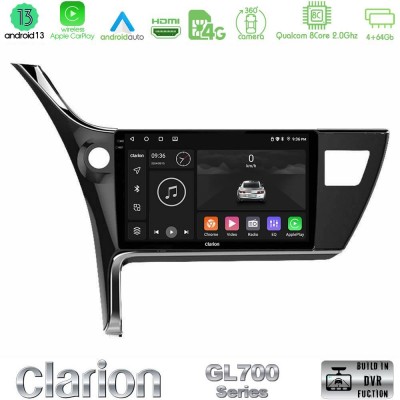 Clarion GL700 Series 8Core Android13 4+64GB Toyota Corolla 2017-2018 Navigation Multimedia Tablet 10