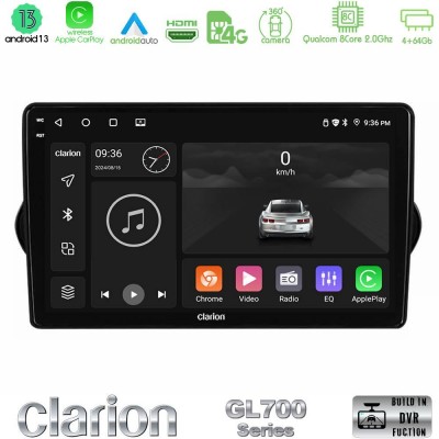 Clarion GL700 Series 8Core Android13 4+64GB Fiat Tipo 2015-2022 (Hatchback) Navigation Multimedia Tablet 9