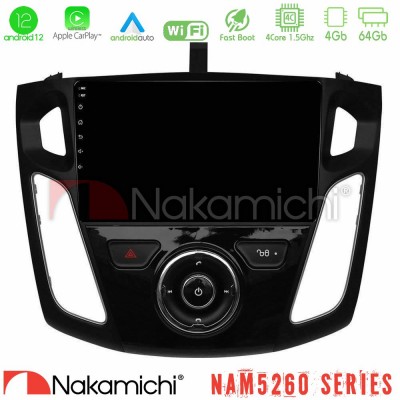 Nakamichi NAM5260 Series 4Core Android12 4+64GB Ford Focus 2012-2018 Navigation Multimedia Tablet 9