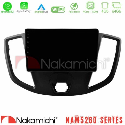 Nakamichi NAM5260 Series 4Core Android12 4+64GB Ford Transit 2014-> Navigation Multimedia Tablet 9