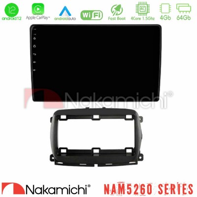 Nakamichi NAM5260 Series 4Core Android12 4+64GB  Fiat 500 2016> Navigation Multimedia Tablet 9