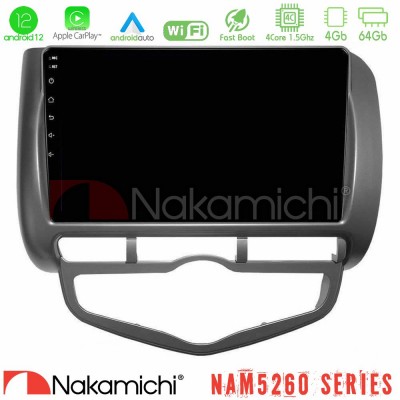 Nakamichi NAM5260 Series 4Core Android12 4+64GB Honda Jazz 2002-2008 (Auto A/C) Navigation Multimedia Tablet 9