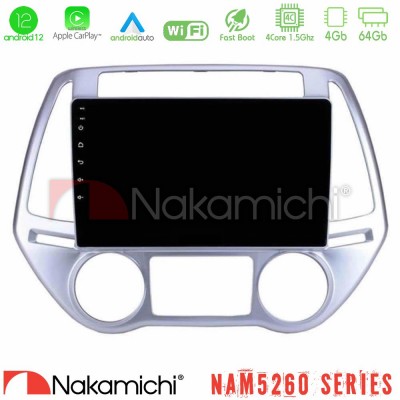 Nakamichi NAM5260 Series 4Core Android12 4+64GB Hyundai i20 2012-2014 Navigation Multimedia Tablet 9