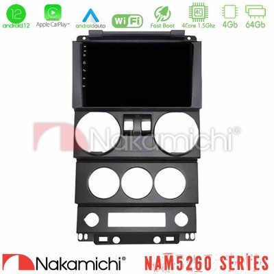 Nakamichi NAM5260 Series 4Core Android12 4+64GB Jeep Wrangler 2Door 2008-2010 Navigation Multimedia Tablet 9