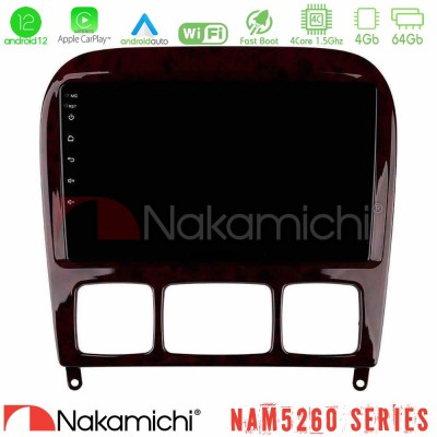 Nakamichi NAM5260 Series 4Core Android12 4+64GB Mercedes S Class 1999-2004 (W220) Navigation Multimedia Tablet 9