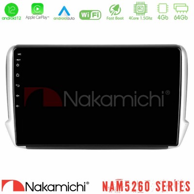 Nakamichi NAM5260 Series 4Core Android12 4+64GB Peugeot 208/2008 Navigation Multimedia Tablet 10