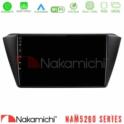 Nakamichi NAM5260 Series 4Core Android12 4+64GB Skoda Fabia 2015-2021 Navigation Multimedia Tablet 9