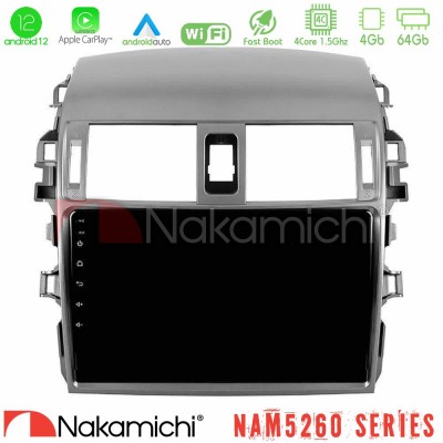 Nakamichi NAM5260 Series 4Core Android12 4+64GB Toyota Corolla 2008-2010 Navigation Multimedia Tablet 9