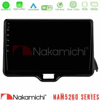 Nakamichi NAM5260 Series 4Core Android12 4+64GB Toyota Yaris 2020-> Navigation Multimedia Tablet 9