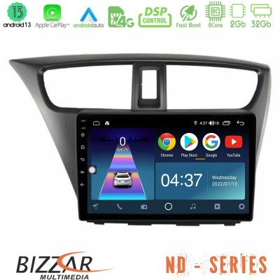 Bizzar ND Series 8Core Android13 2+32GB Honda Civic Hatchback 2012-2015 Navigation Multimedia Tablet 9