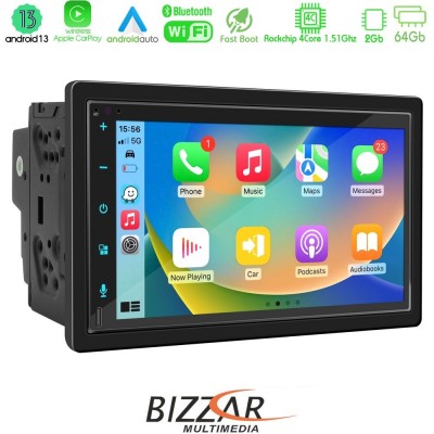 Bizzar 2DIN Deck 4core Android13 4+32GB Navigation Multimedia Deckless 6.9