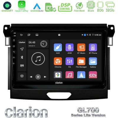 Clarion GL700 Lite Series 8Core Android11 2+32GB Ford Ranger 2017-2022 Navigation Multimedia Tablet 9