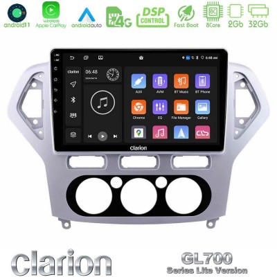 Clarion GL700 Lite Series 8Core Android11 2+32GB Ford Mondeo 2007-2010 Manual A/C Navigation Multimedia Tablet 10