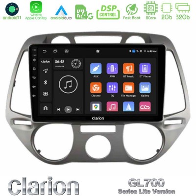 Clarion GL700 Lite Series 8Core Android11 2+32GB Hyundai i20 2009-2012 Manual A/C Navigation Multimedia Tablet 9