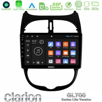 Clarion GL700 Lite Series 8Core Android11 2+32GB Peugeot 206 Navigation Multimedia Tablet 9