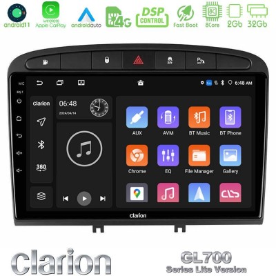 Clarion GL700 Lite Series 8Core Android11 2+32GB Peugeot 308/RCZ Navigation Multimedia Tablet 9